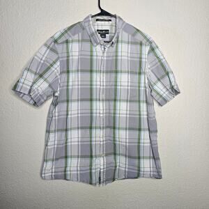 Eddie Bauer legend wash classic fit short sleeve button up gray green Mens Large